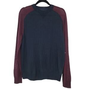 Goodman Brand Navy Long Sleeve Pullover Maroon Merino Wool Sweater Size Small